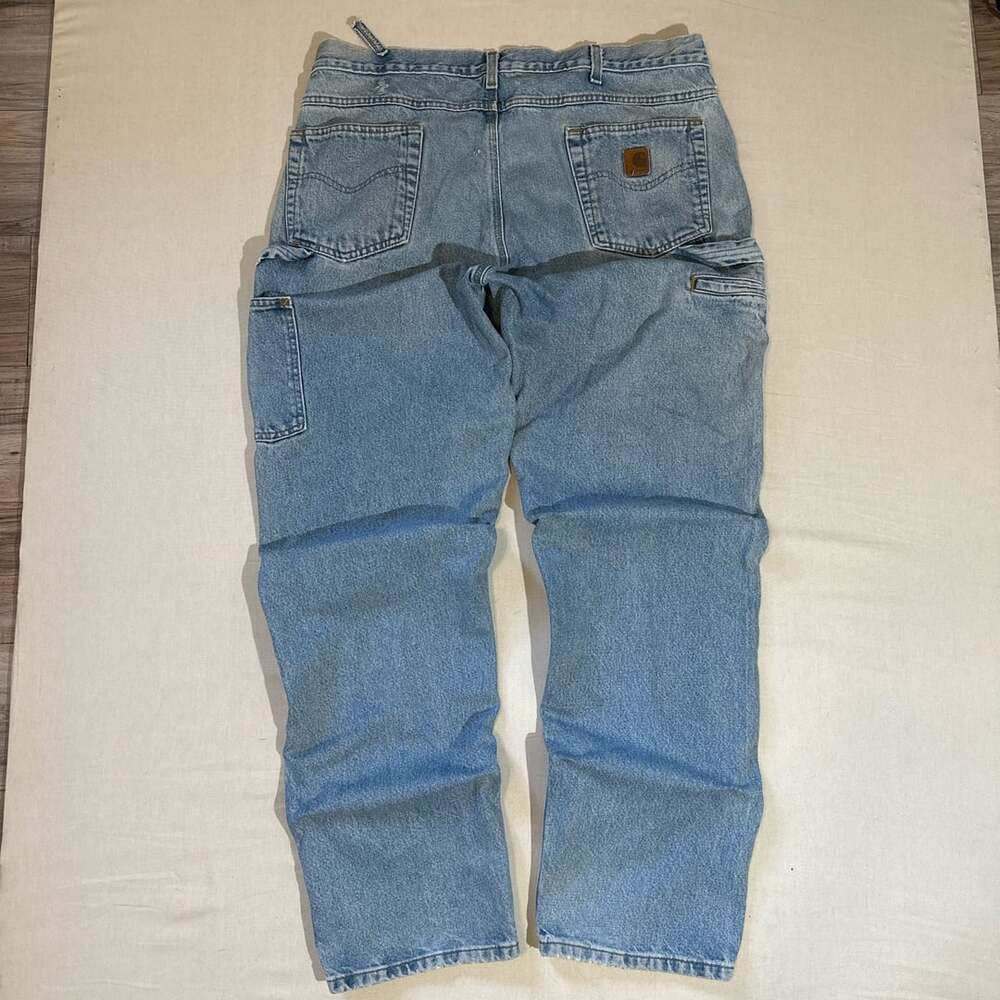 Vintage Carhartt B171 Leather Patch Carpenter Jeans Light Wash Relaxed Fit